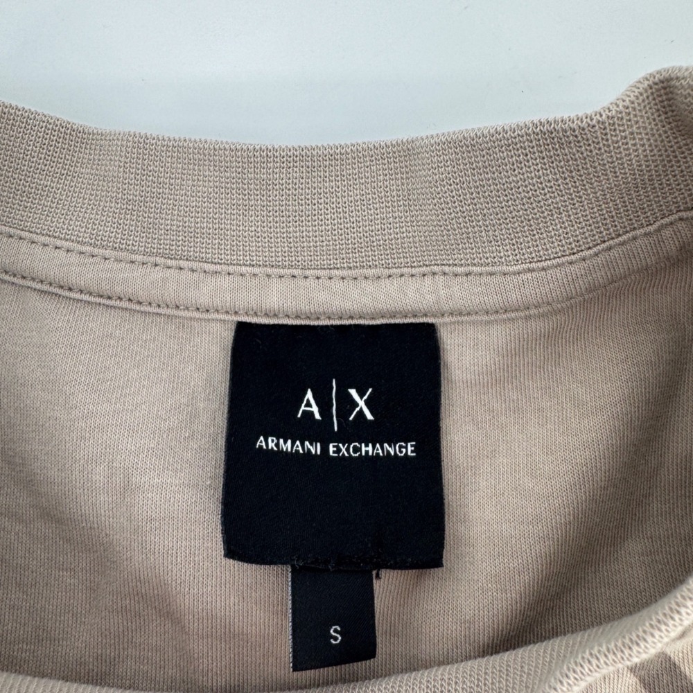 Armani Exchange AX Mens Small Tan All Over Logo Print Crewneck Sweatshirt - Picture 5 of 9